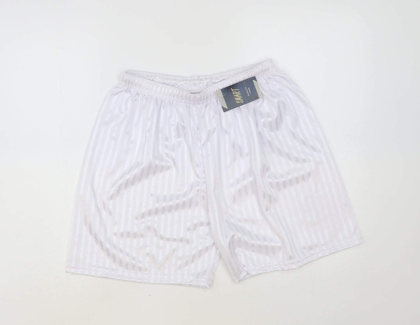 Smart Womens White Striped Polyester Sweat Shorts Size XL L6 in Regular Drawstring