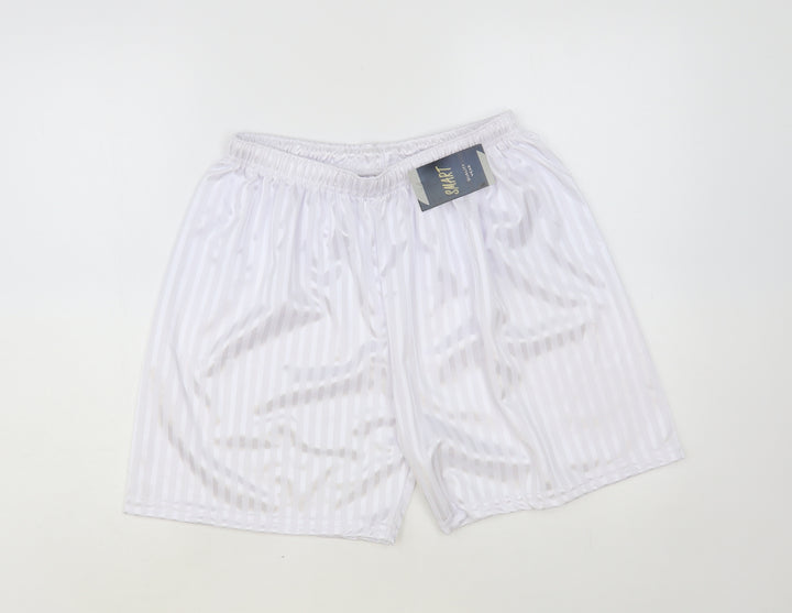 Smart Womens White Striped Polyester Sweat Shorts Size XL L6 in Regular Drawstring
