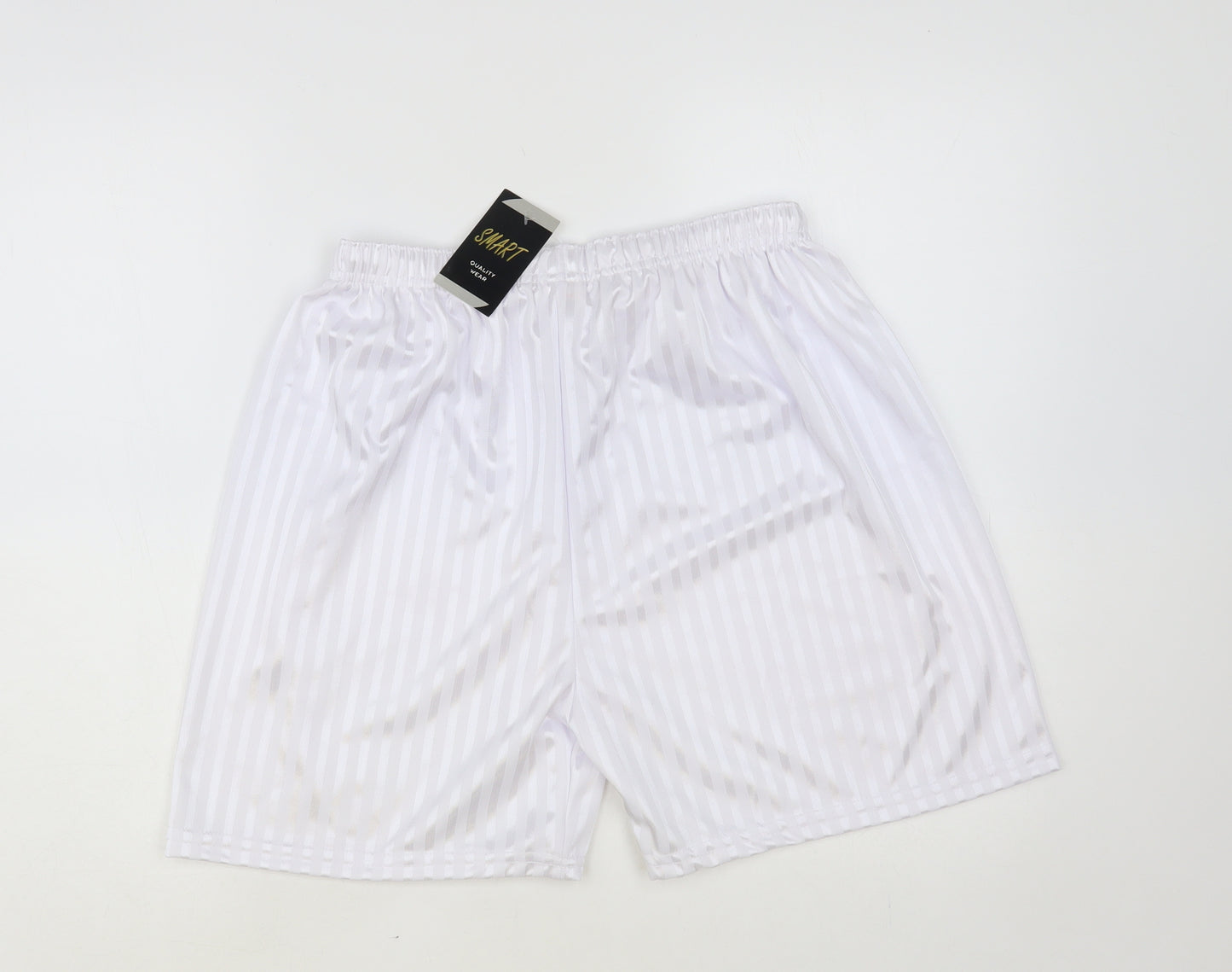Smart Womens White Striped Polyester Sweat Shorts Size XL L6 in Regular Drawstring