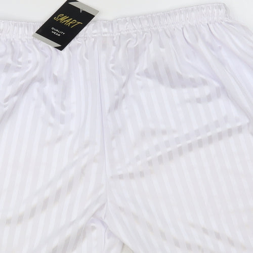Smart Womens White Striped Polyester Sweat Shorts Size XL L6 in Regular Drawstring