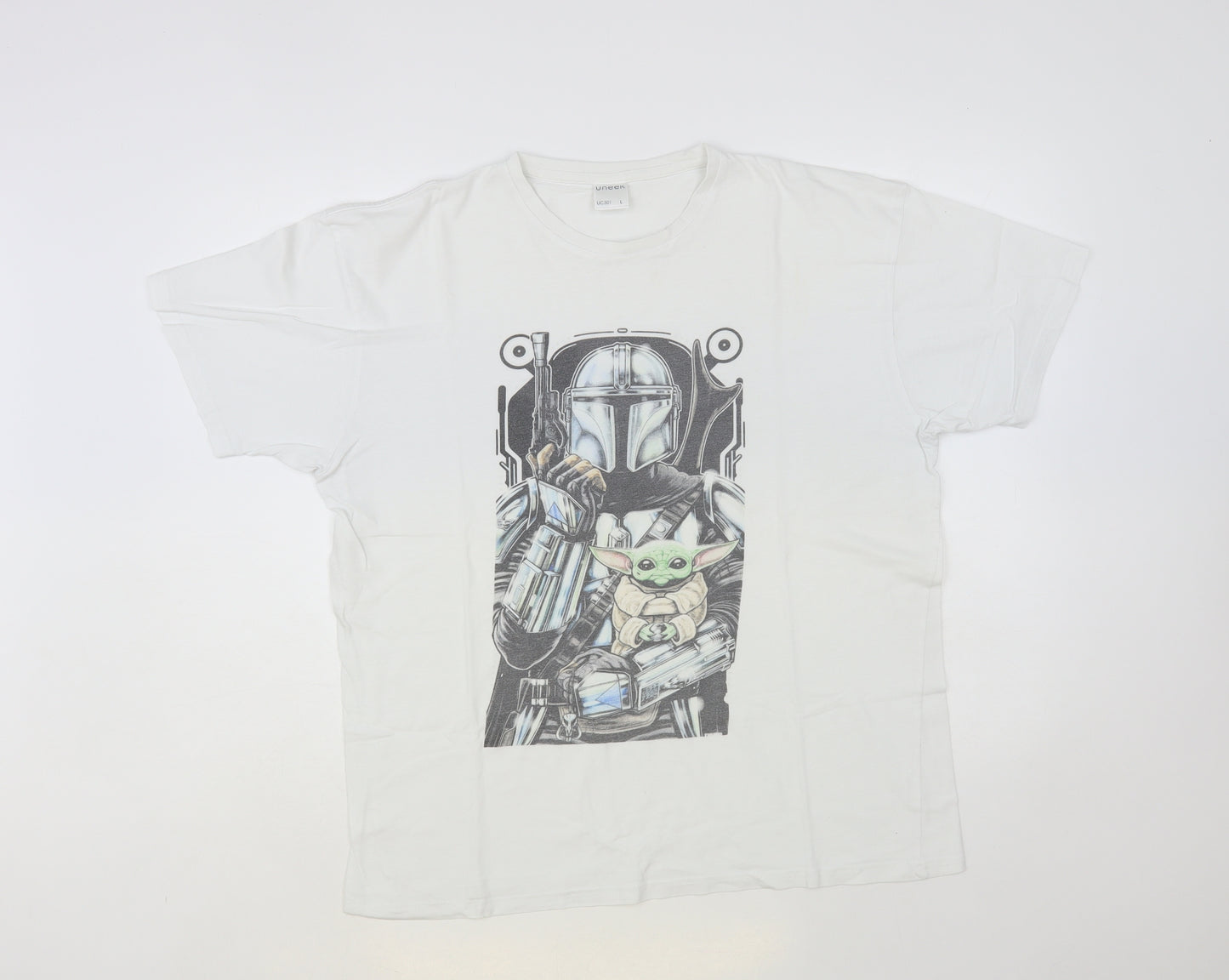 Uneek Mens White Cotton T-Shirt Size L Crew Neck - Star Wars