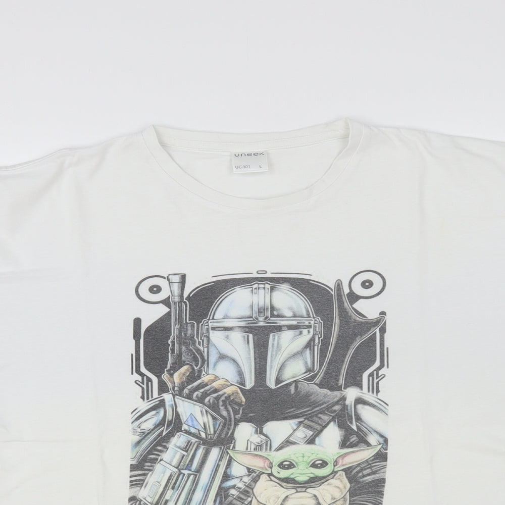 Uneek Mens White Cotton T-Shirt Size L Crew Neck - Star Wars