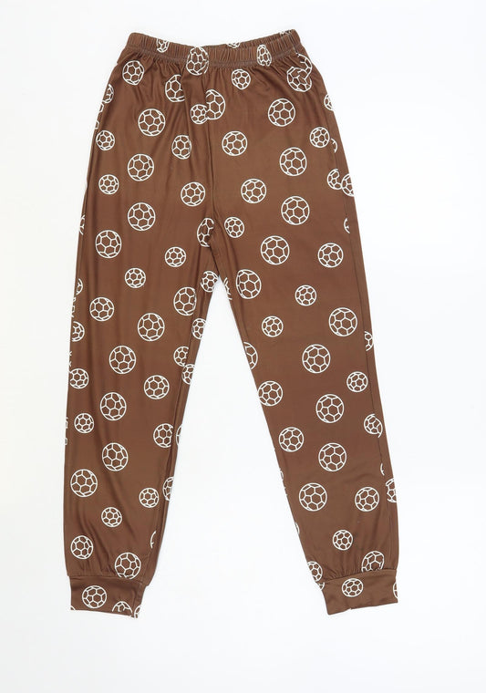 SheIn Girls Brown Geometric Polyester Jogger Trousers Size 8-9 Years Regular Pullover - Football Print