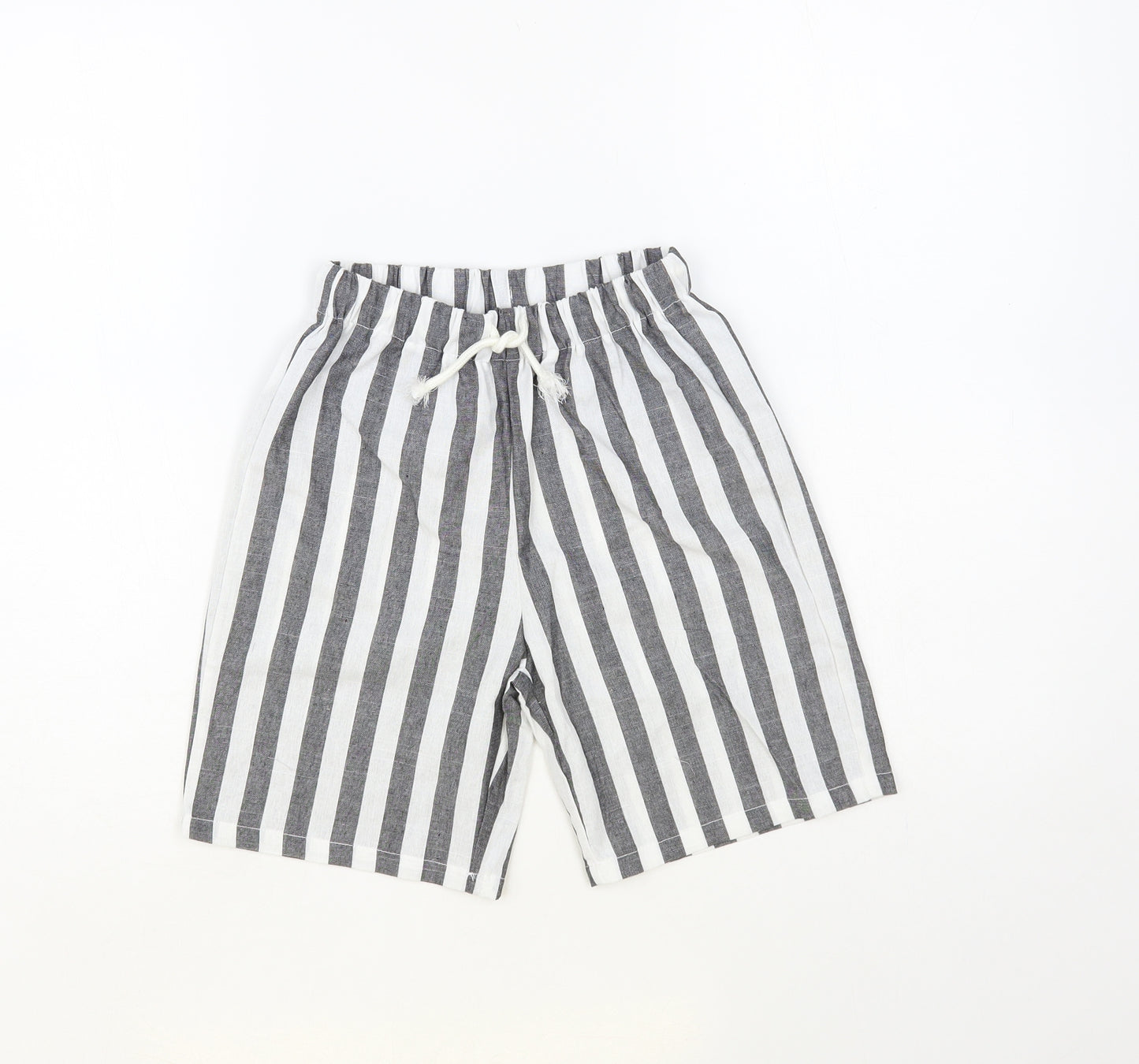 SheIn Boys Grey Striped Cotton Bermuda Shorts Size 8 Years Regular Drawstring