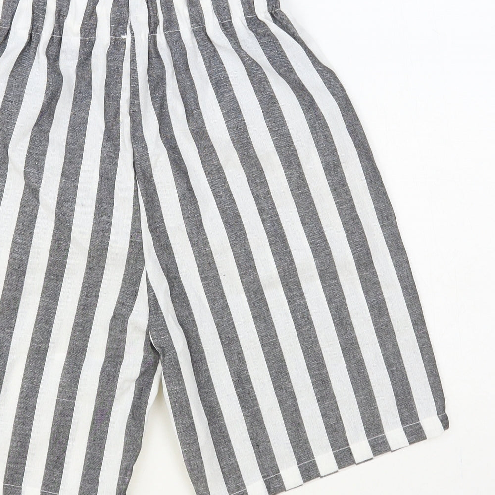 SheIn Boys Grey Striped Cotton Bermuda Shorts Size 8 Years Regular Drawstring