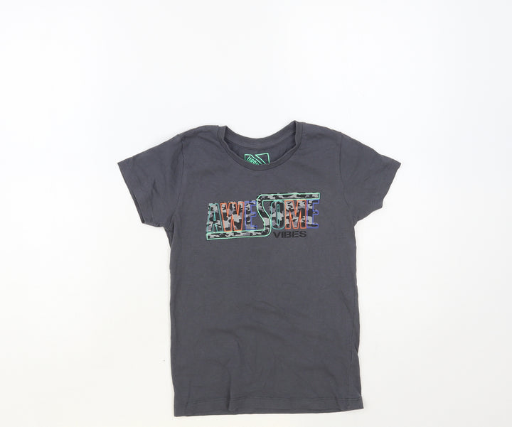 Matalan Boys Grey Cotton Pullover T-Shirt Size 6 Years Crew Neck Pullover - Awesome Vibes