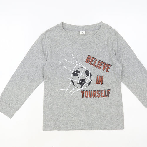 SheIn Boys Grey Cotton Pullover T-Shirt Size 8-9 Years Crew Neck Pullover - Believe In Yourself