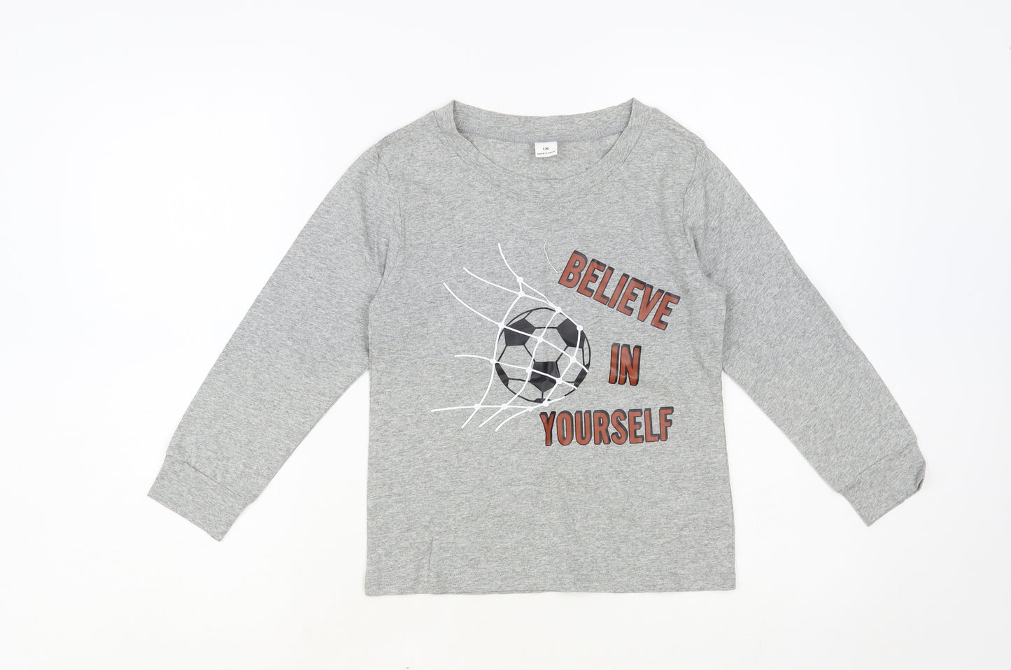 SheIn Boys Grey Cotton Pullover T-Shirt Size 8-9 Years Crew Neck Pullover - Believe In Yourself