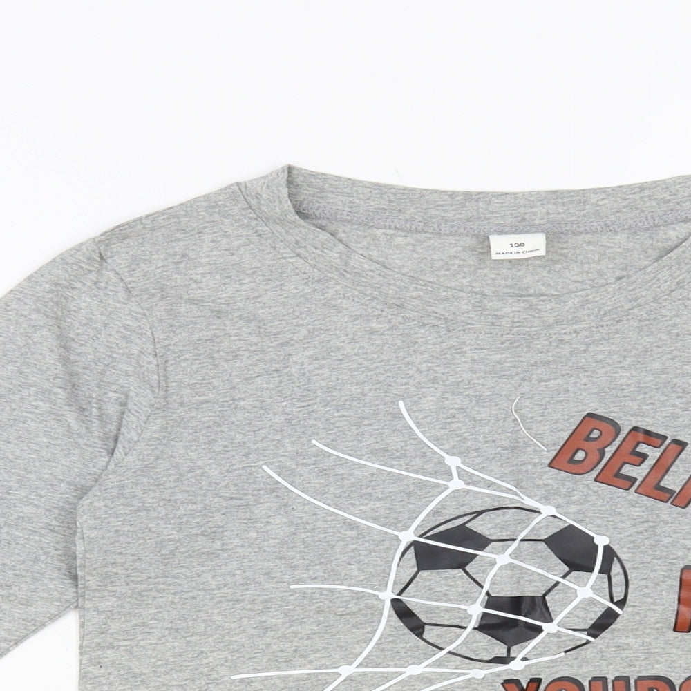 SheIn Boys Grey Cotton Pullover T-Shirt Size 8-9 Years Crew Neck Pullover - Believe In Yourself