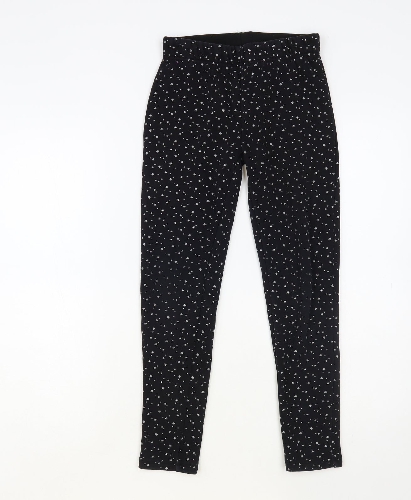 Dunnes Stores Girls Black Geometric Polyester Jogger Trousers Size 10-11 Years Regular Pullover - Star Print Leggings