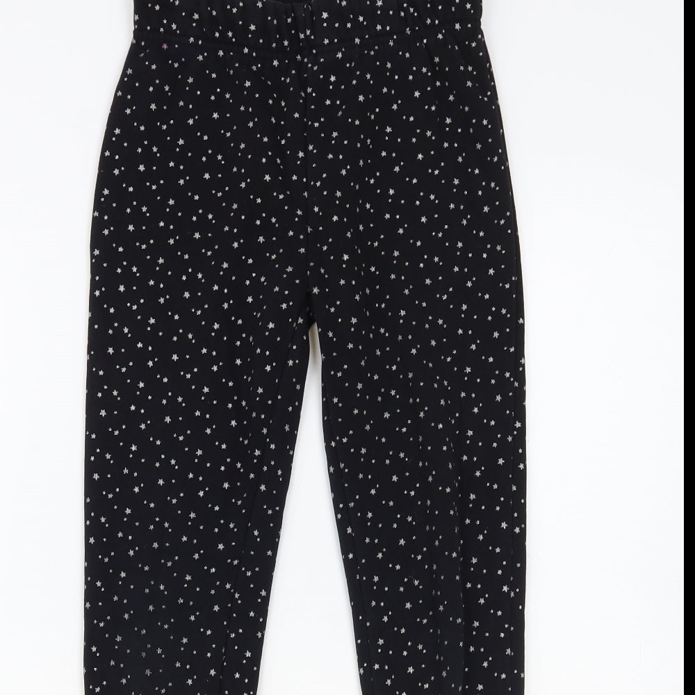 Dunnes Stores Girls Black Geometric Polyester Jogger Trousers Size 10-11 Years Regular Pullover - Star Print Leggings