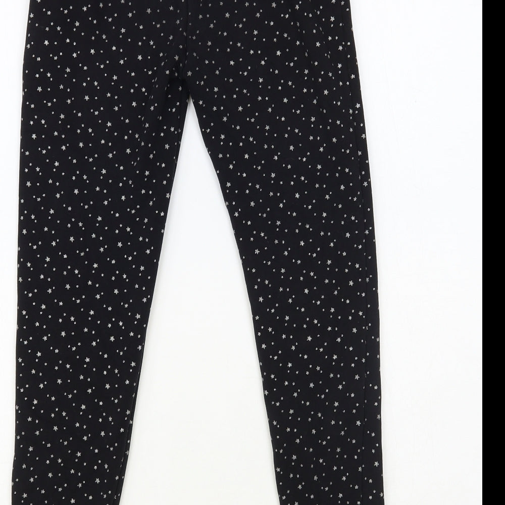 Dunnes Stores Girls Black Geometric Polyester Jogger Trousers Size 10-11 Years Regular Pullover - Star Print Leggings