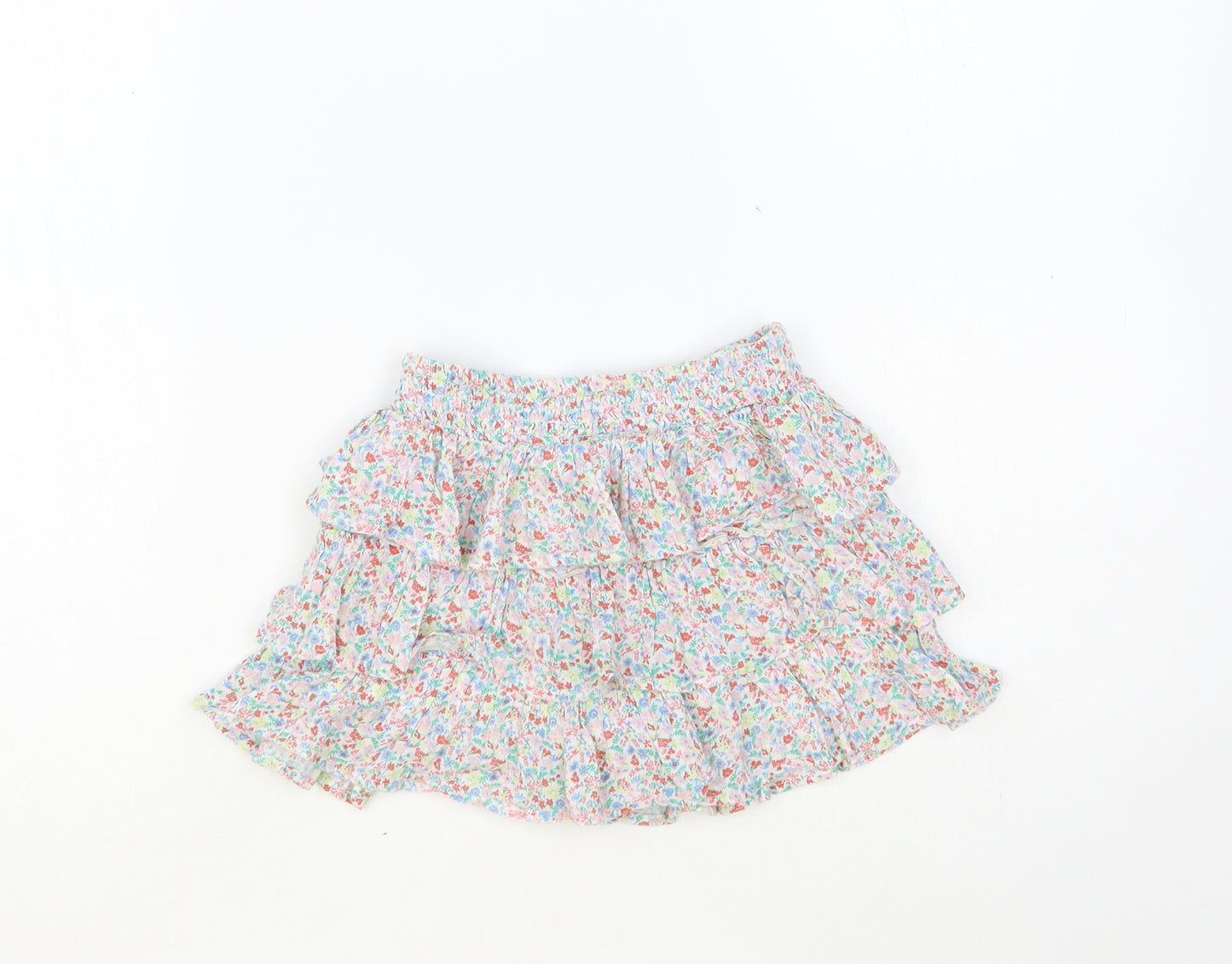 Marks and Spencer Girls Multicoloured Floral Cotton Mini Skirt Size 4-5 Years Regular Pull On - Tiered