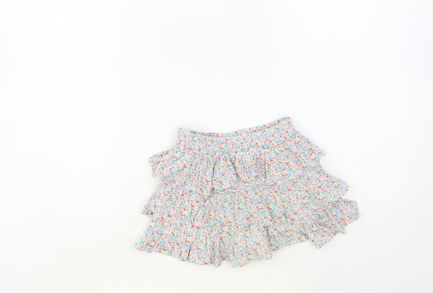 Marks and Spencer Girls Multicoloured Floral Cotton Mini Skirt Size 4-5 Years Regular Pull On - Tiered