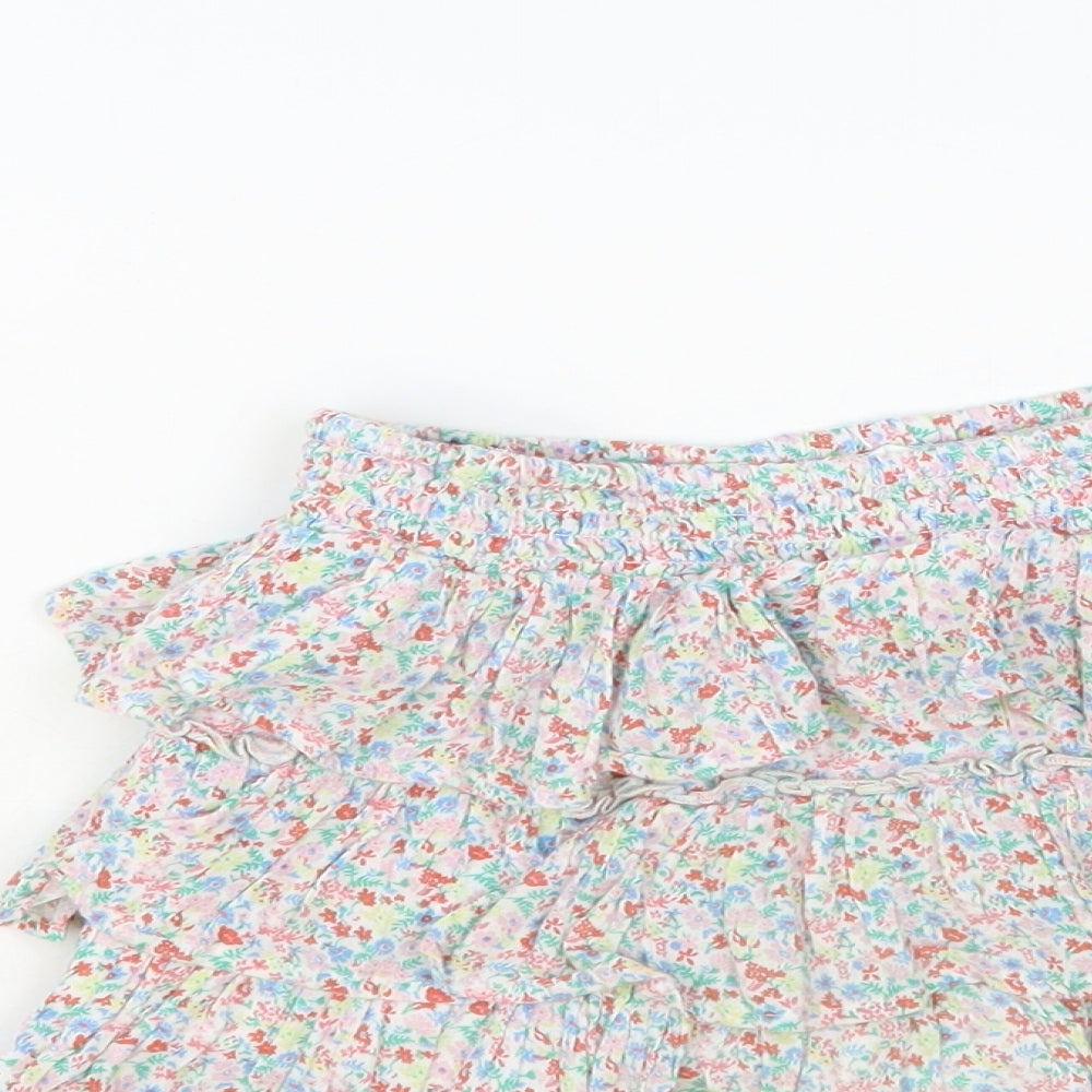Marks and Spencer Girls Multicoloured Floral Cotton Mini Skirt Size 4-5 Years Regular Pull On - Tiered