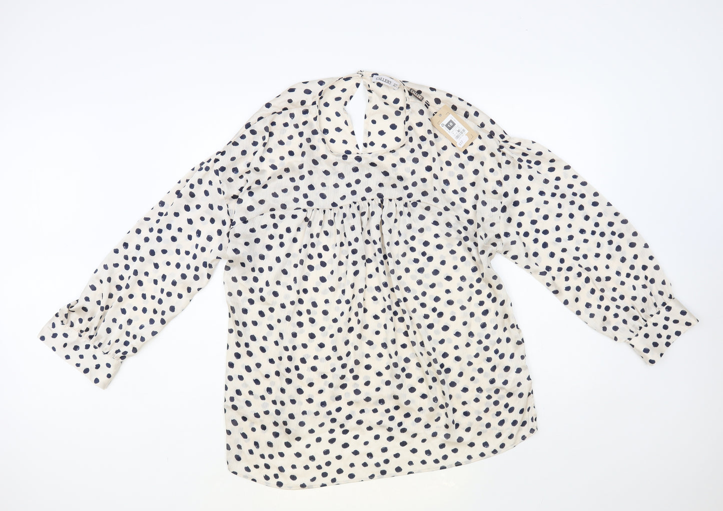 Gallery Womens Ivory Animal Print Polyester Basic Blouse Size 18 Round Neck