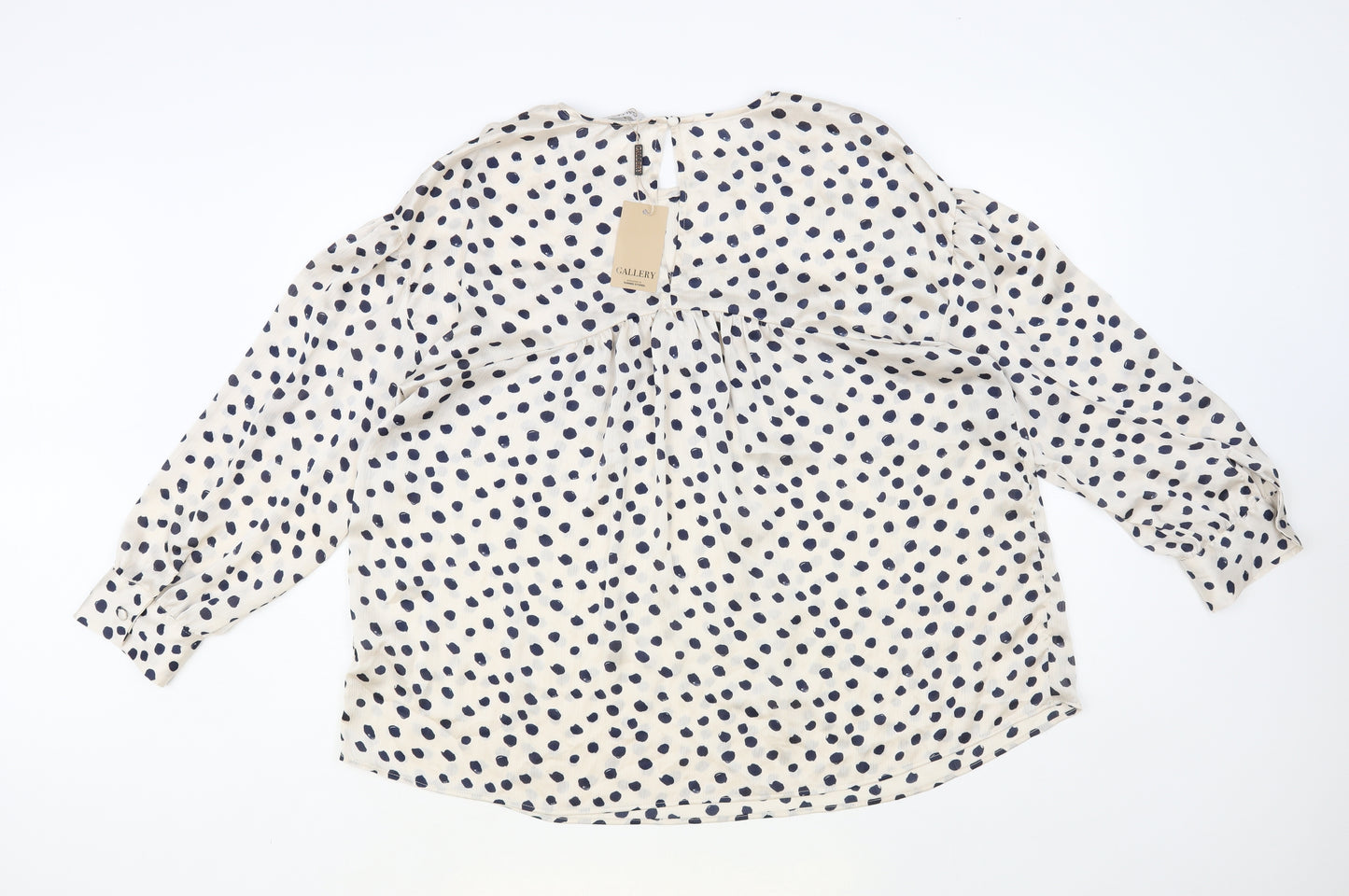 Gallery Womens Ivory Animal Print Polyester Basic Blouse Size 18 Round Neck
