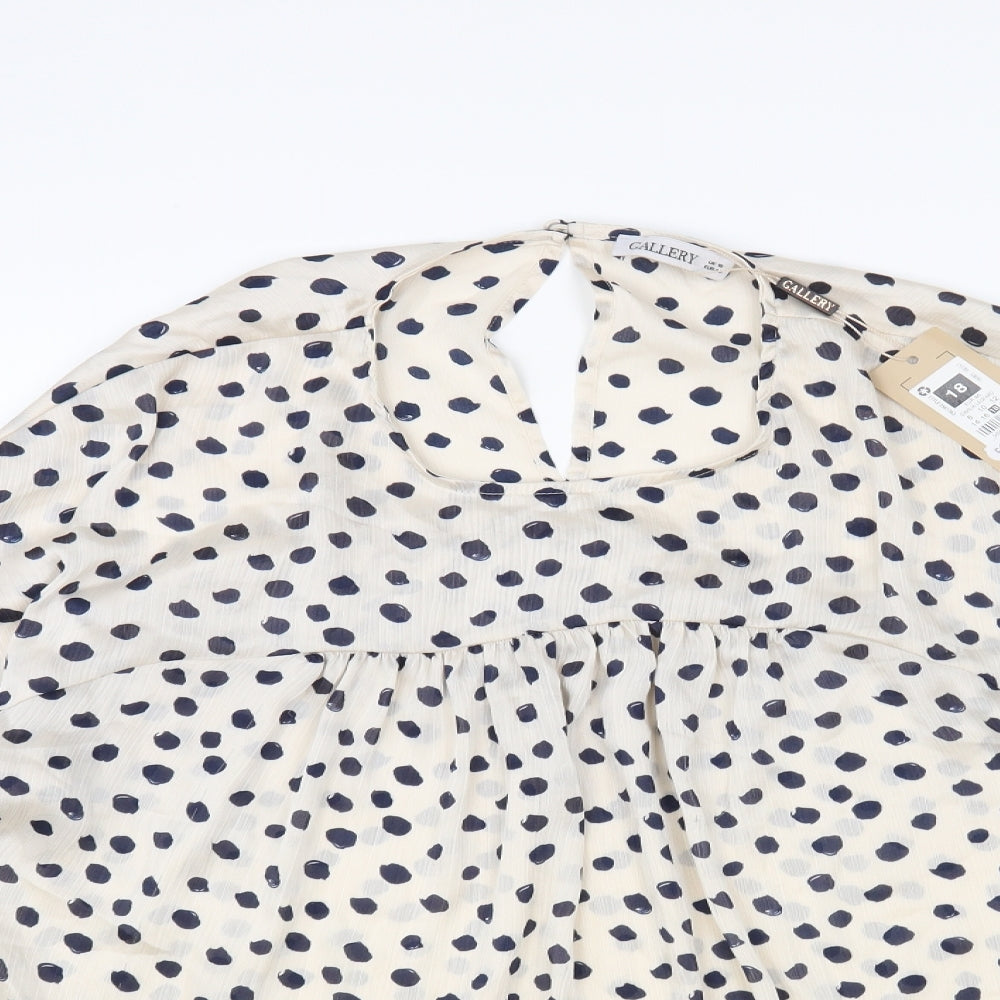 Gallery Womens Ivory Animal Print Polyester Basic Blouse Size 18 Round Neck