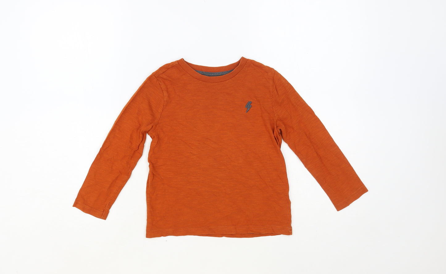 F&F Boys Brown Cotton Pullover T-Shirt Size 5-6 Years Crew Neck Pullover - Lightning Bolt
