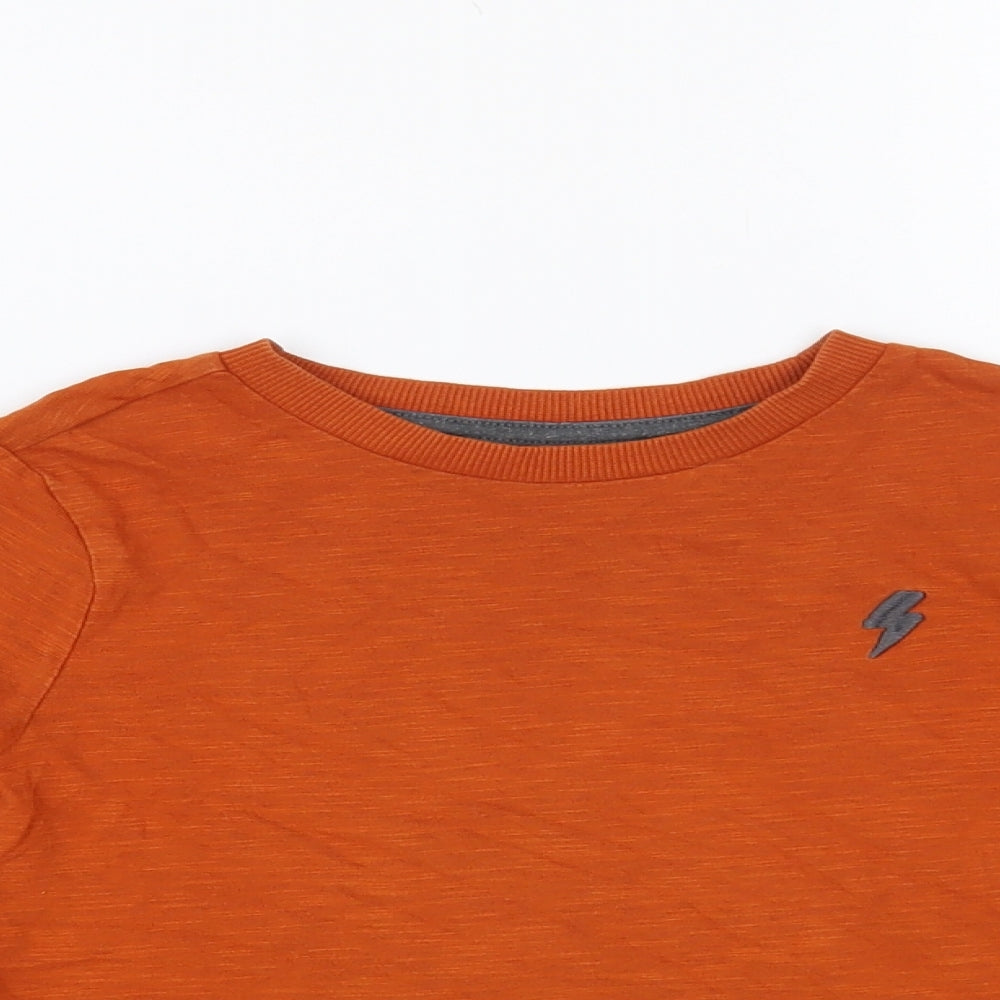 F&F Boys Brown Cotton Pullover T-Shirt Size 5-6 Years Crew Neck Pullover - Lightning Bolt