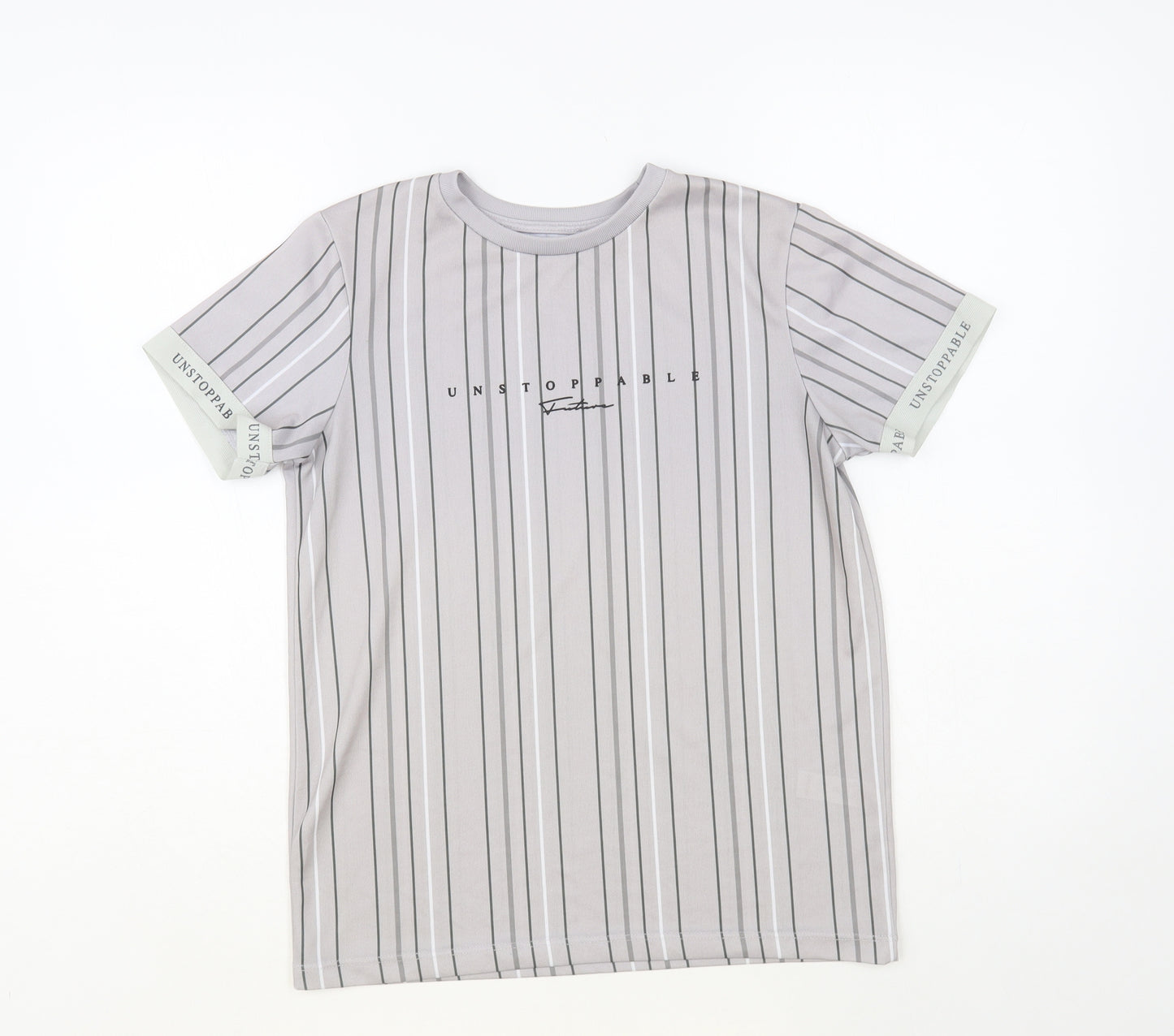 George Boys Grey Striped Polyester Pullover T-Shirt Size 13-14 Years Crew Neck Pullover - Unstoppable