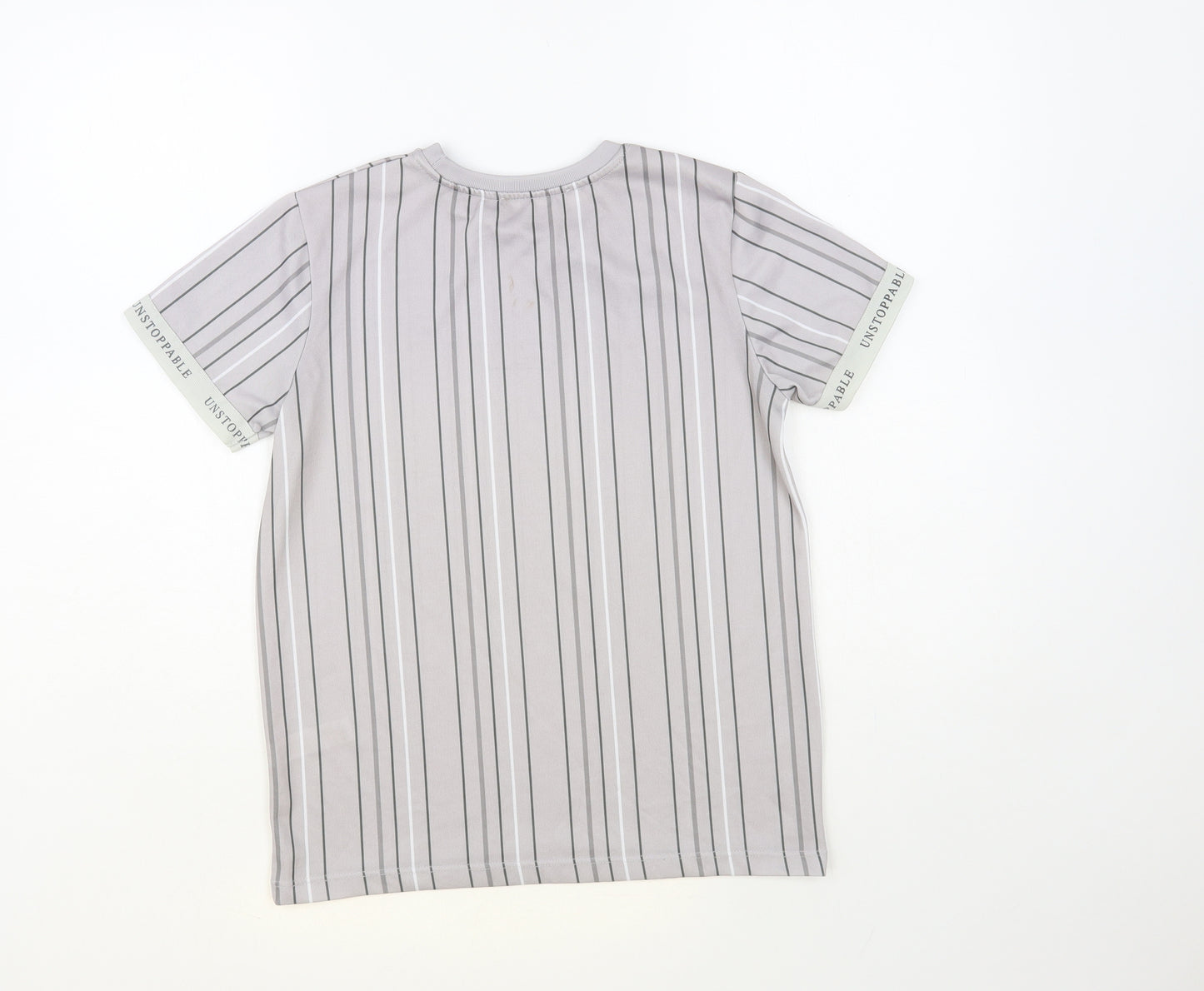 George Boys Grey Striped Polyester Pullover T-Shirt Size 13-14 Years Crew Neck Pullover - Unstoppable