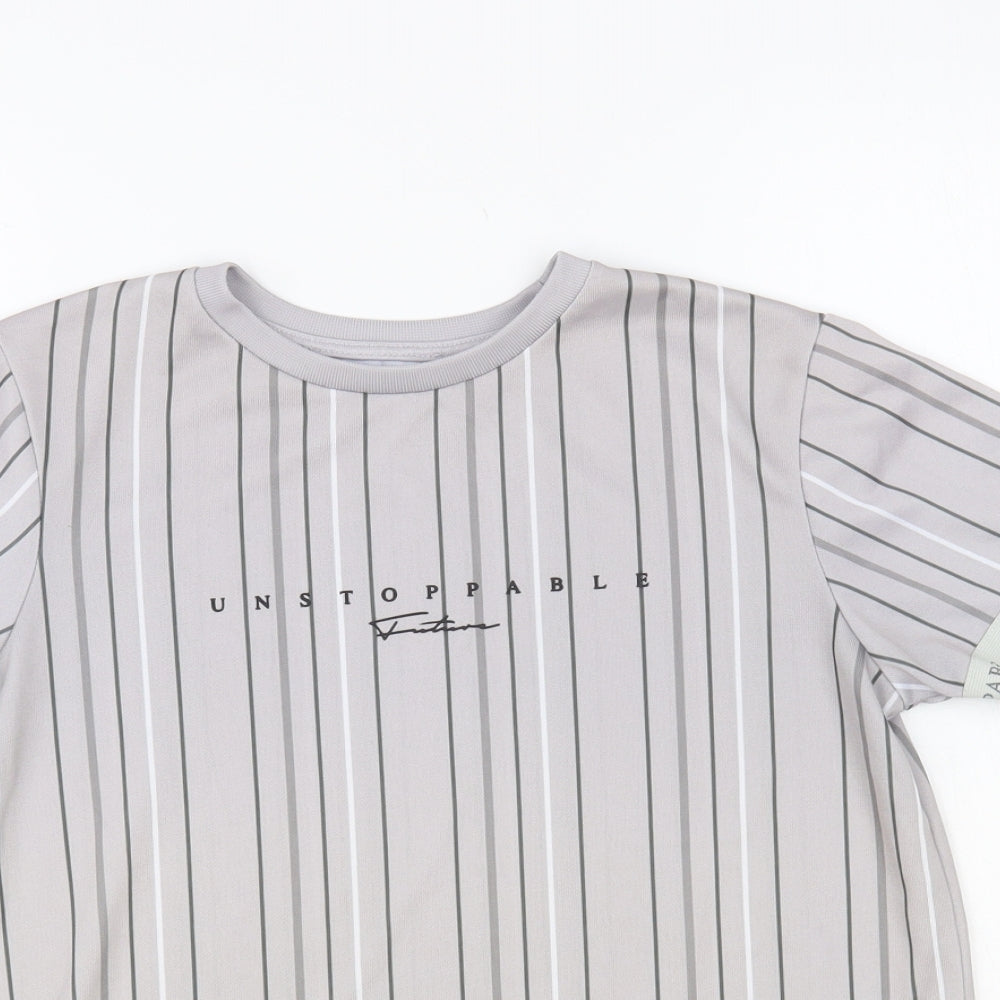 George Boys Grey Striped Polyester Pullover T-Shirt Size 13-14 Years Crew Neck Pullover - Unstoppable