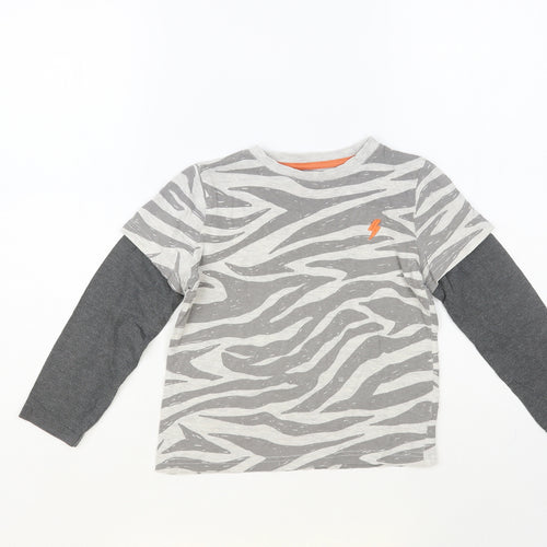 F&F Boys Grey Animal Print Cotton Pullover T-Shirt Size 5-6 Years Crew Neck Pullover - Zebra Print