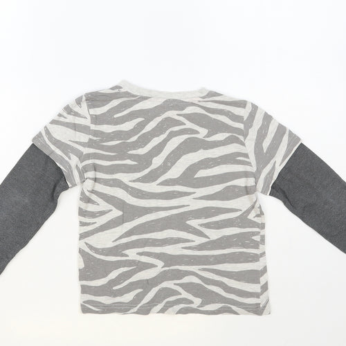 F&F Boys Grey Animal Print Cotton Pullover T-Shirt Size 5-6 Years Crew Neck Pullover - Zebra Print