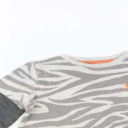 F&F Boys Grey Animal Print Cotton Pullover T-Shirt Size 5-6 Years Crew Neck Pullover - Zebra Print