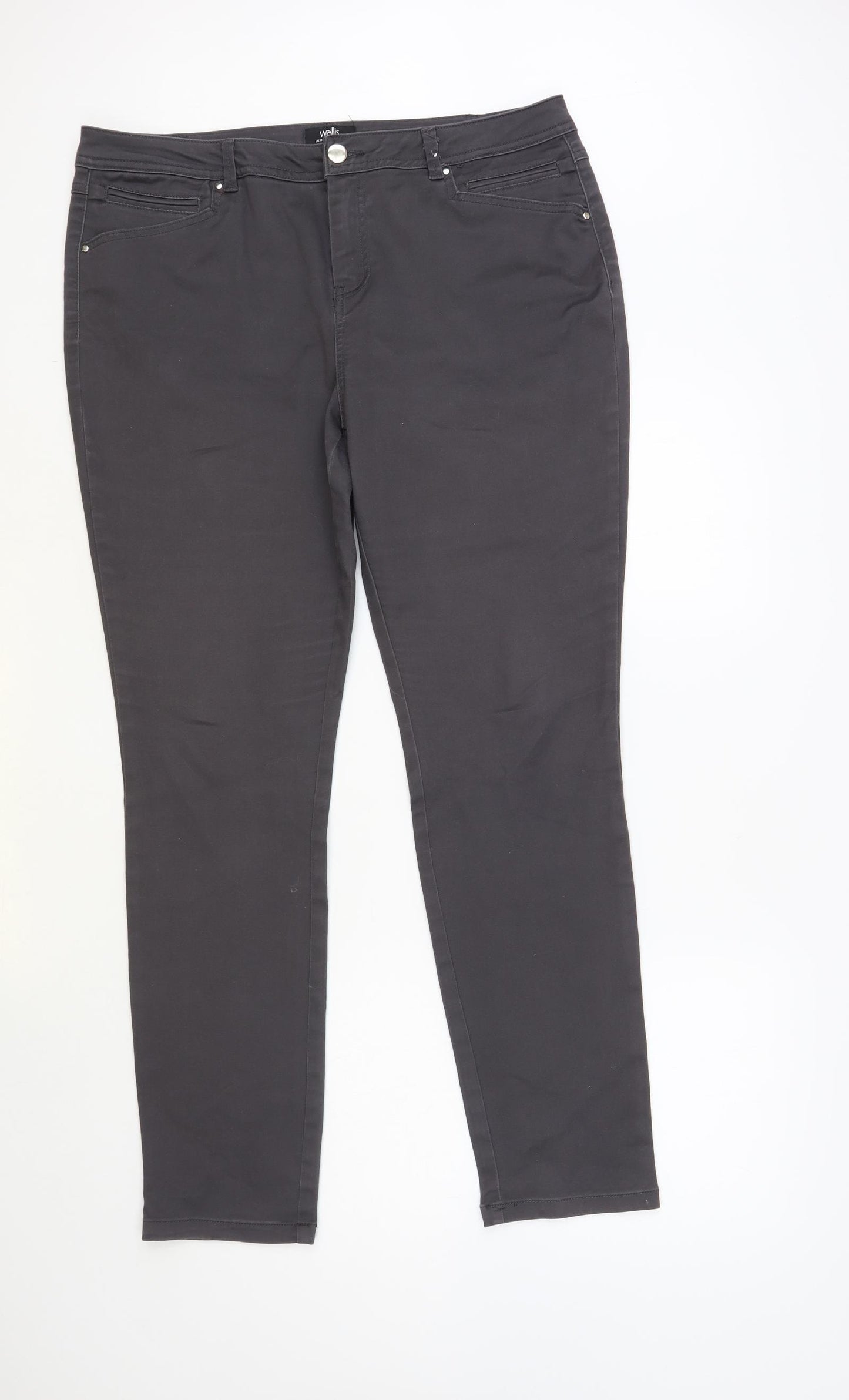 Wallis Womens Grey Cotton Skinny Jeans Size 16 L30 in Regular Button