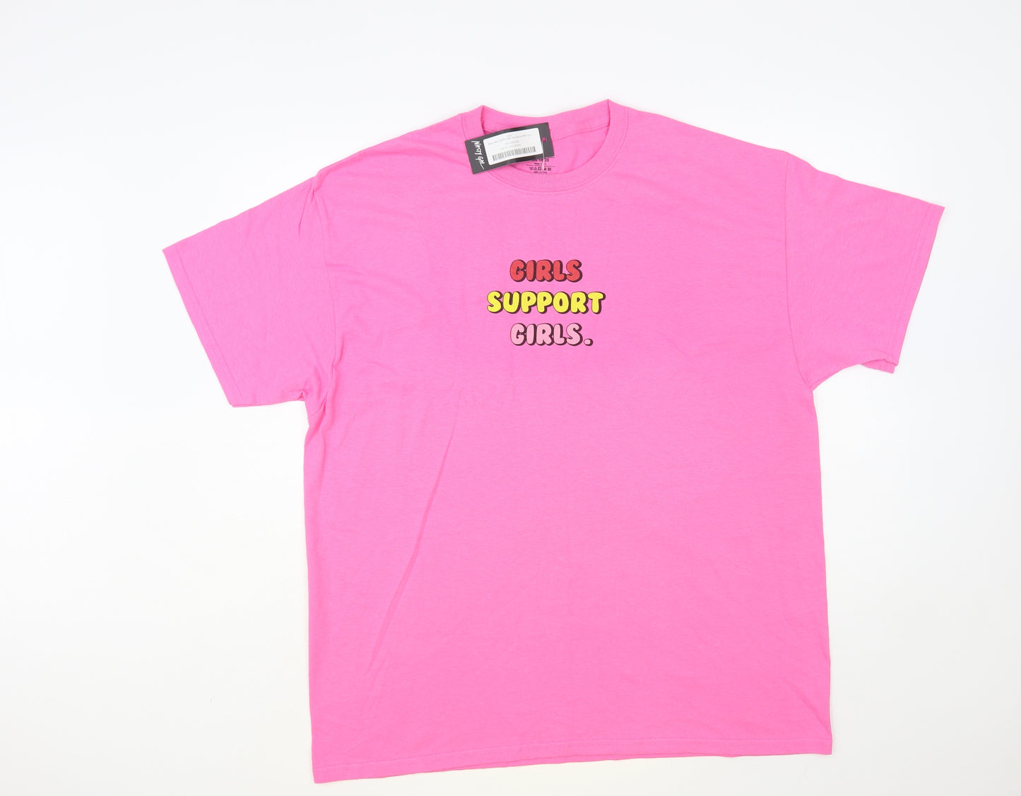 Nasty Gal Womens Pink Cotton Basic T-Shirt Size 18 Crew Neck - Girls Support Girls