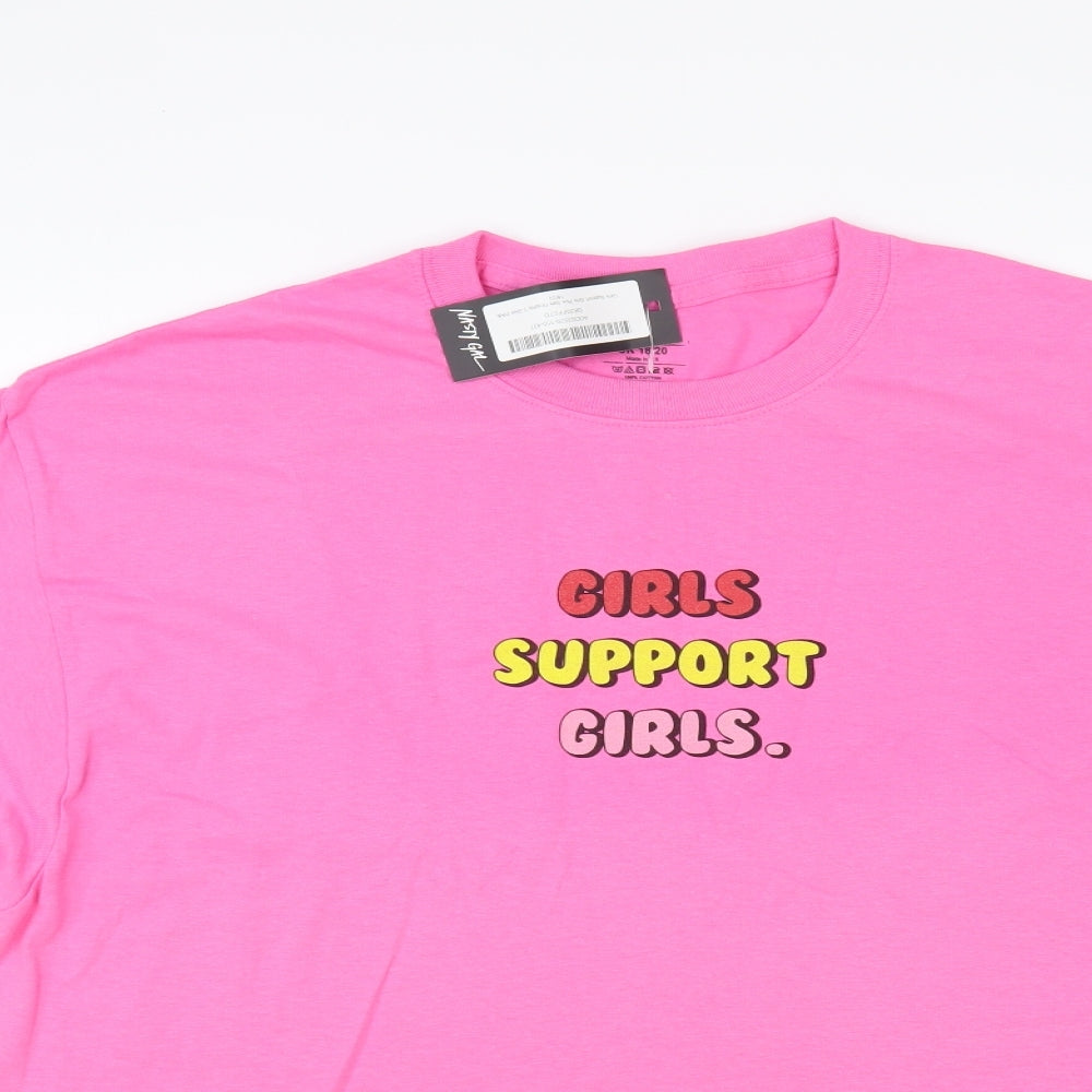 Nasty Gal Womens Pink Cotton Basic T-Shirt Size 18 Crew Neck - Girls Support Girls