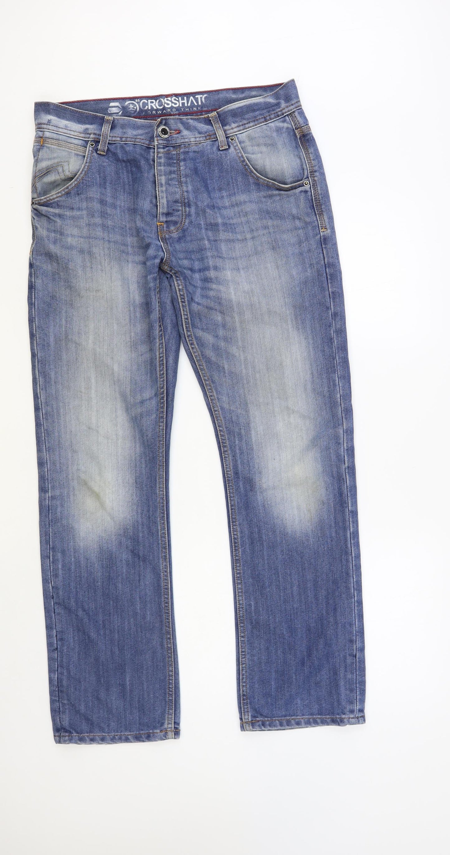 Crosshatch Mens Blue Cotton Bootcut Jeans Size 32 in L30 in Regular Button