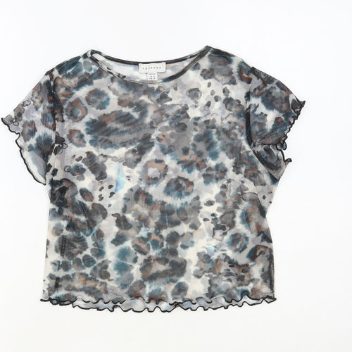 Topshop Womens Grey Animal Print Nylon Basic T-Shirt Size 10 Crew Neck