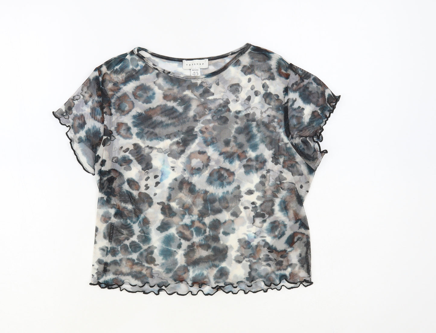 Topshop Womens Grey Animal Print Nylon Basic T-Shirt Size 10 Crew Neck