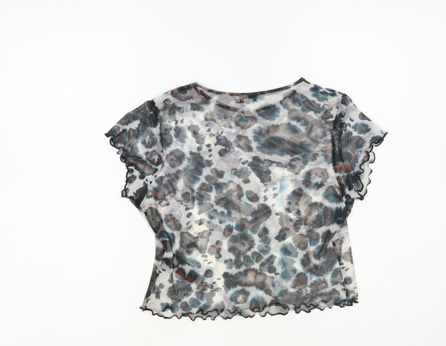 Topshop Womens Grey Animal Print Nylon Basic T-Shirt Size 10 Crew Neck