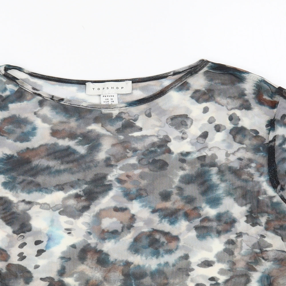 Topshop Womens Grey Animal Print Nylon Basic T-Shirt Size 10 Crew Neck