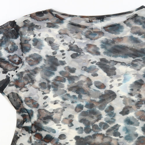 Topshop Womens Grey Animal Print Nylon Basic T-Shirt Size 10 Crew Neck