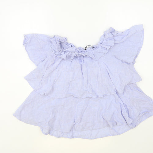 Zara Womens Blue Cotton Basic Blouse Size M Round Neck