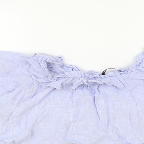 Zara Womens Blue Cotton Basic Blouse Size M Round Neck