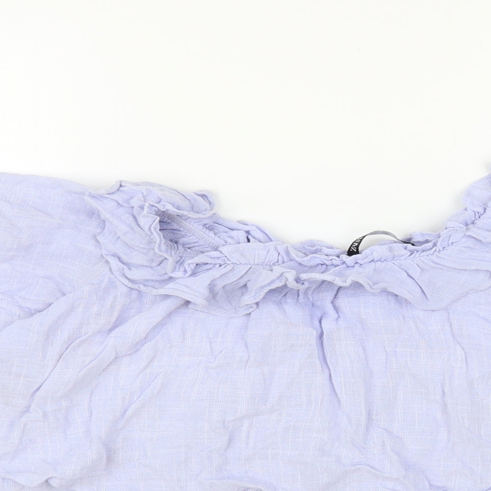 Zara Womens Blue Cotton Basic Blouse Size M Round Neck