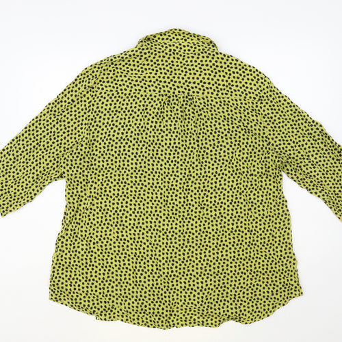 NEXT Womens Yellow Animal Print Viscose Basic Button-Up Size XL Collared