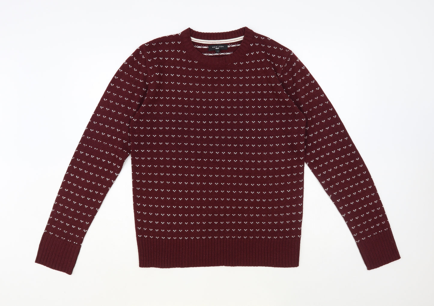 New Look Mens Purple Crew Neck Geometric Acrylic Pullover Jumper Size S