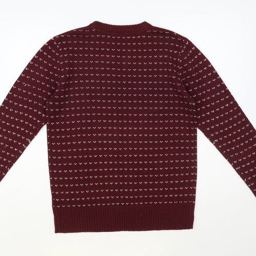 New Look Mens Purple Crew Neck Geometric Acrylic Pullover Jumper Size S