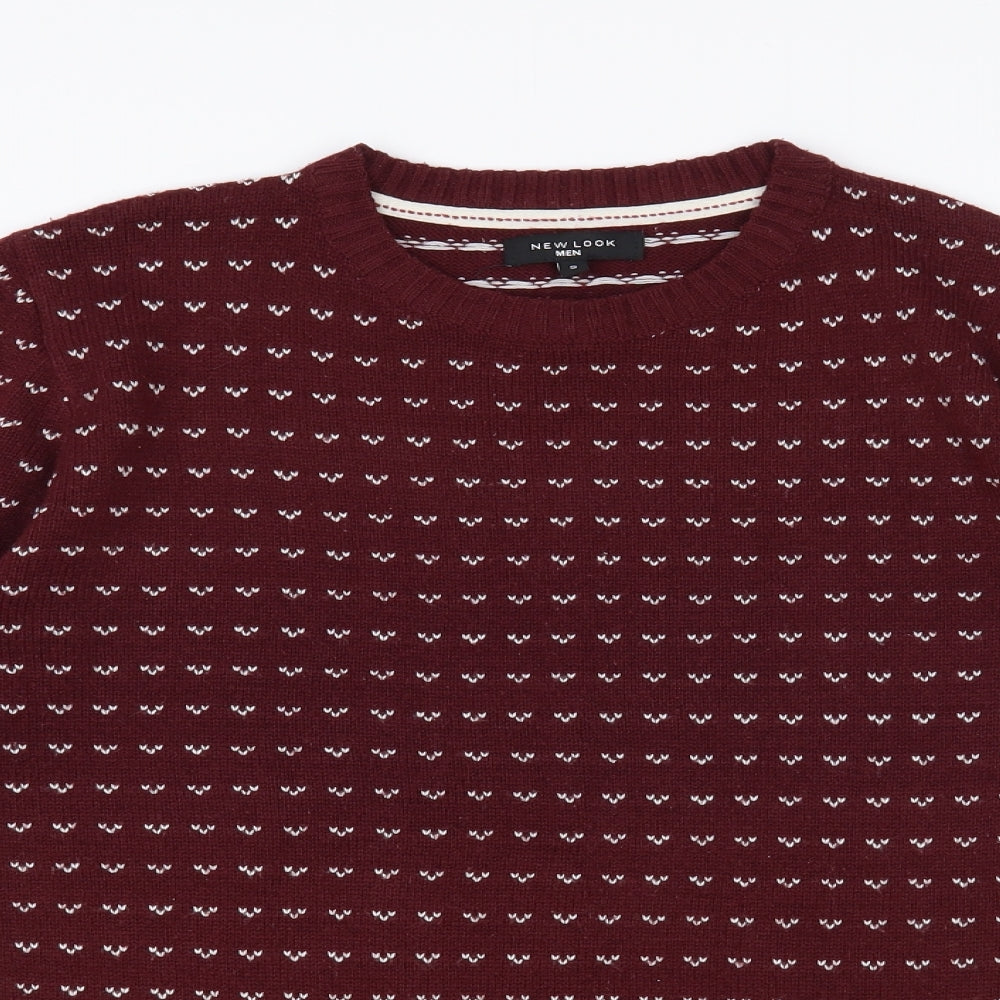 New Look Mens Purple Crew Neck Geometric Acrylic Pullover Jumper Size S