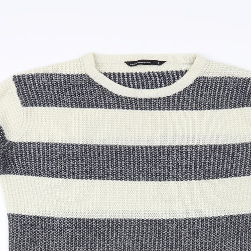 Cedar Wood State Mens Ivory Crew Neck Striped Acrylic Pullover Jumper Size S