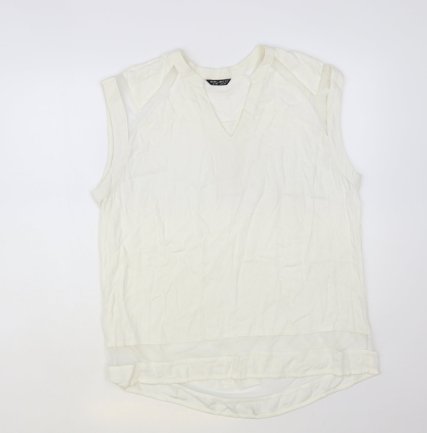 Select Womens Ivory Polyester Basic Blouse Size 16 V-Neck - Mesh Panels
