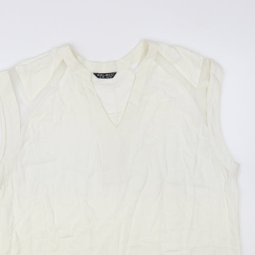 Select Womens Ivory Polyester Basic Blouse Size 16 V-Neck - Mesh Panels