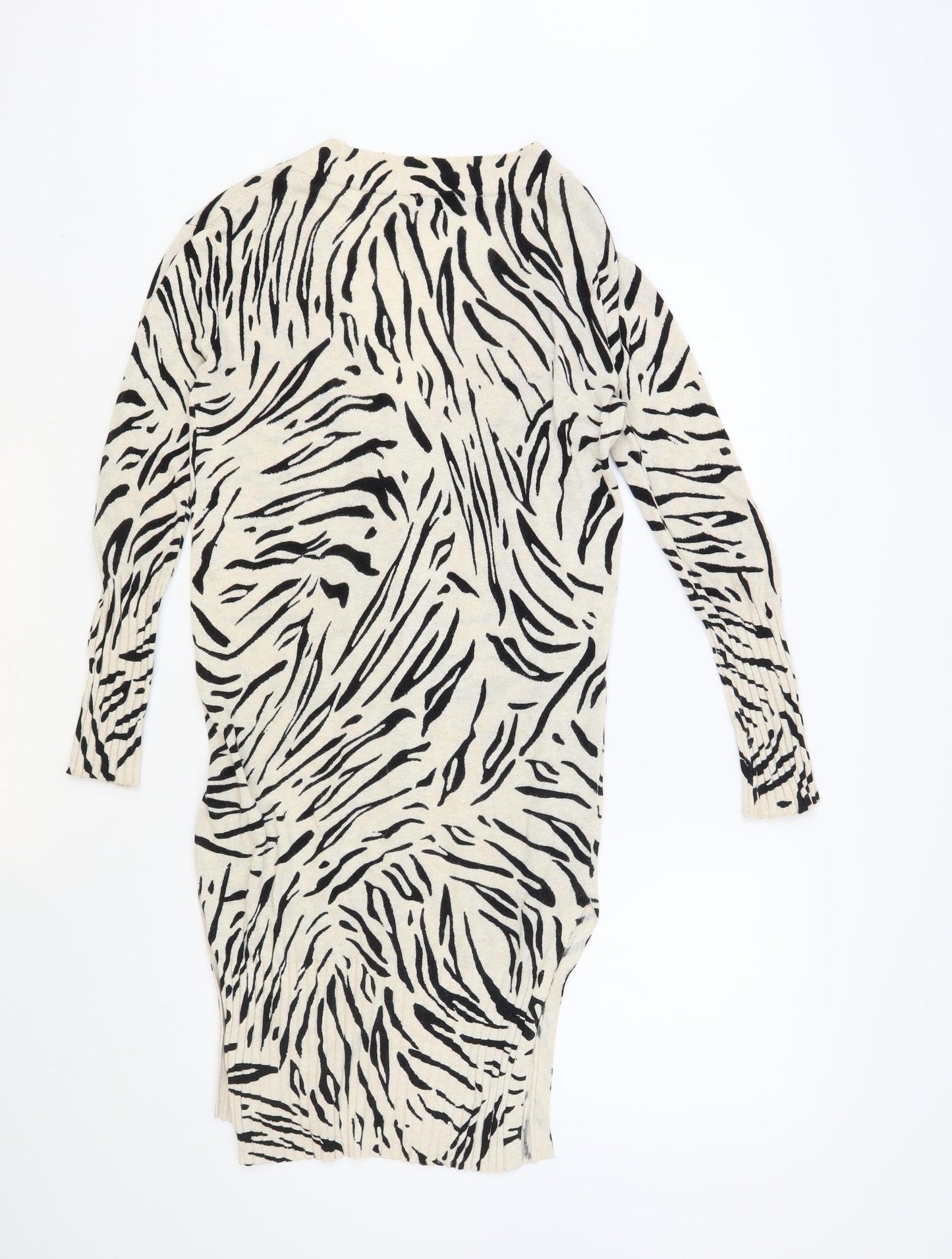 Marks and Spencer Womens Beige V-Neck Animal Print Viscose Cardigan Jumper Size S - Zebra Print